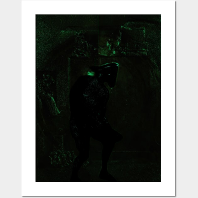 Portrait, digital collage, special processing. Bizarre. Dark man figure, like pirate. Death itself. Weird room, green, emboss. Wall Art by 234TeeUser234